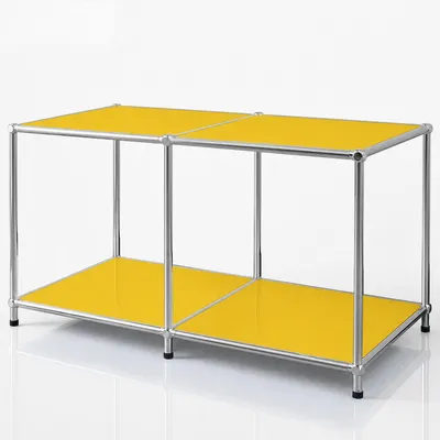 Productafbeelding van Floordirekt Lowboard Concept Epure MK-016, dressoir, opbergrek en salontafel in één, afmetingen 78 cm breed, 40 cm diep, 46 cm hoog, geel, modulair en krasbestendig, met verchroomd metalen frame