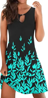 Produktbild von ASKSA Damen Sommerkleid Knielang Ärmellos Kleider Strandkleider Minikleid Freizeitkleid, Hellblau, L