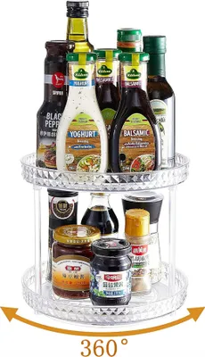 Immagine prodotto di Portaspezie girevole a 2 ripiani per armadio da cucina, organizer per trucchi, portaspezie, portaoggetti da bagno, per armadio, dispensa, tavolo, trasparente