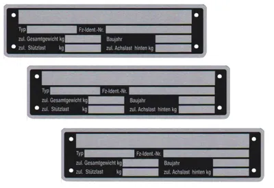 Produktbild von 3 x Blanko Typenschild Anhängertypenschild Neutral Anhänger Vers. 2