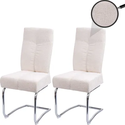 Immagine prodotto di set di 2 sedie per sala da pranzo HWC-G56, sedia da cucina sedia a sbalzo poltrona, metallo tessuto/ceniglia ~ crema