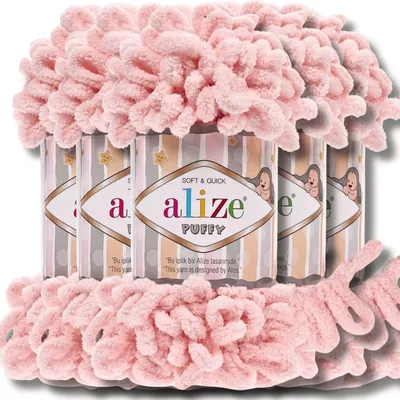 Produktbild von Alize 5x 100g Puffy Wolle, Uni, Häkeln, Stricken (Powder Pink - 340)