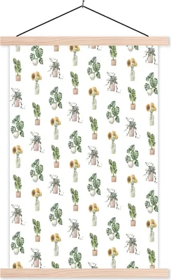 Produktbild von MuchoWow® Textilposter Pflanzen - Muster - Pastell 120x180 cm mit holzfarbenen Rahmen - Textil-Plakat