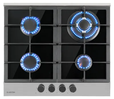 Image de Klarstein Plaque de Cuisson Gaz 4 Feux, Table de Cuisson à Gaz 4 Brûleurs, Plaque Gaz 8.0 kW, Piano Cuisine Gaz en Acier Inoxydable, Plaque de Cuisson Gaz Encastrable, Plaque a Gaz Cuisine Inox