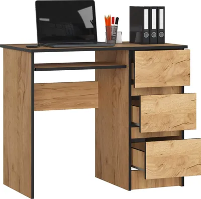 Produktbild von BDW, Computertisch mit 3 Schubladen, Tastaturauszug, 90x77x50 cm, Eiche Craft (Rechts)