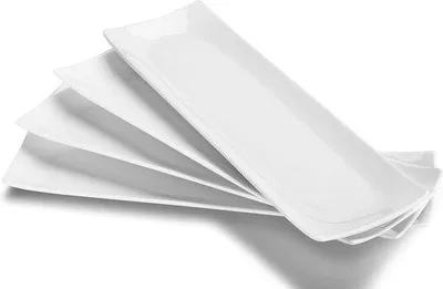 Produktbild von Famanu Servierplatten 4-teiliges Sushi-Plattenset - Keramisch, Weiß, Rechteckig