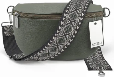 Produktbild von ARTVALL - Umhängetasche aus Leder, Klein mit verstellbarem Schultergurt, abnehmbares Taschenband, Crossbody Bag in Grün