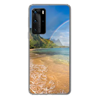 Produktbild von MuchoWow® Handyhülle Schutzhülle Hülle für Huawei P40 Pro Ein schöner Regenbogen am Tunnels Beach in Hawaii Silikon Softcase Handy Hülle - Schutz