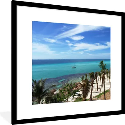 Produktbild von MuchoWow® MuchoWow® Gerahmtes Poster Blick auf das Karibische Meer bei Isla Mujeres, Mexiko 40x40 cm - Poster mit zchwarzem Bilderrahmen - Poster - Plakat im Rahmen