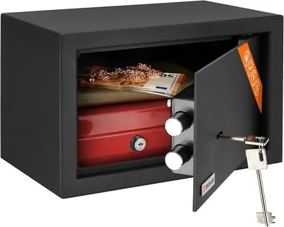 Immagine prodotto di Cassaforte domestica compatta con serratura, dimensioni 20x31x20 cm, capacità 11 litri. Mini cassaforte robusta in acciaio, ideale per la casa o l'ufficio. Contenitore con serratura per custodire oggetti di valore, denaro e altro