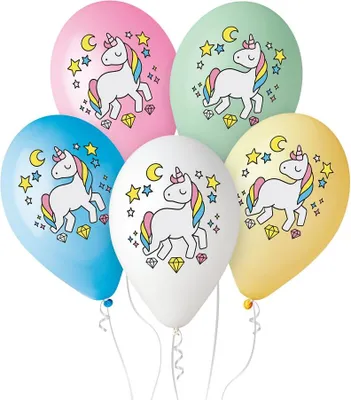 Immagine prodotto di Pallone di gomma unicorno notte magica 5 pezzi 30cm Gemar