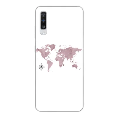 Produktbild von MuchoWow® Handyhülle Schutzhülle Hülle für Samsung Galaxy A70 Weltkarte - Rosa - Flugzeug Silikon Softcase Handy Hülle - Schutzhaube