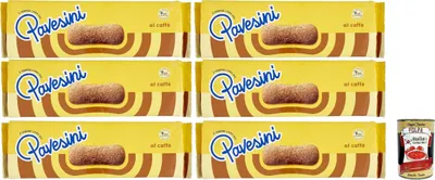 Produktbild von Pavesi Pavesini al Caffe', Biscotto Leggero per Colazione o Merenda, Leichter Keks mit Kaffee zum Frühstück oder Snack, biscuits cookies, 6x 200 g + Italian Gourmet polpa 400g