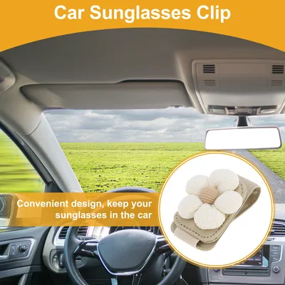 Image de Pince Magnétique Universelle Pour Lunettes De Soleil De Voiture, En Cuir Et Tissu Beige, 8,5 X 4,5 Cm, 1 Pièce