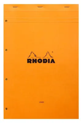 Obrázok produktu pre Rhodia 119660C - Poznámkový blok N°119 (zošitý, DIN A4+, 21 x 31,8 cm, linajkovaný s okrajom, 80 listov, žltý papier, 80 g) 1 ks, oranžová