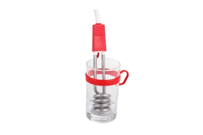Produktbild von Reisetauchsieder RTG 351, Rohrheizkörper aus Edelstahl, wärmeisolierter Griff, 200 ml Hartglasbecher, Überhitzungsschutz, farbiges Reißverschlussetui, 350 Watt