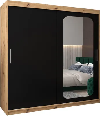 Produktbild von MEBLE KRYSPOL Promo 2200 Schlafzimmerschrank zwei Schiebetüren - Artisan + Mattschwarz