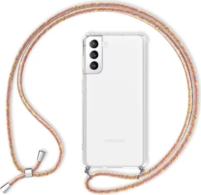 Produktbild von NALIA Klare Handy Hülle mit Kette für Samsung Galaxy S21, Band Case Kordel Cover Regenbogen