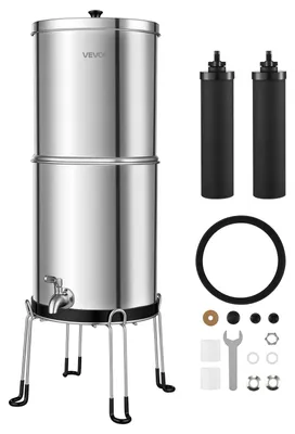 Produktbild von VEVOR Schwerkraft-Wasserfilter Wasserfiltersystem 8,52 L Edelstahl 304, Wasserfilteranlage Reduziert Blei und bis zu 99 % Chlor, mit 2 Aktivkohlefiltern, für Zuhause und Camping
