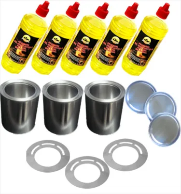 Produktbild von Set 5 Liter Brenngel + 3 Blech Dosen mit Sparplatten für Gelkamin Glasfeuer Kamin