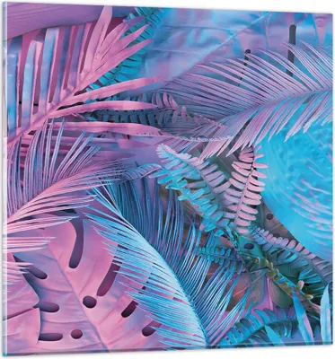Produktbild von Bilder auf glas - Einteilig - Blätter Rosa Blau - 30x30cm - Glasbilder - Wandbilder - Bilder - zum Aufhängen bereit - Wanddekoration aus Glas - Glas Bilder - Wandbild auf Glas - GAC30x30-4401