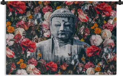 Produktbild von MuchoWow® Wandteppich Wandbehang Buddha - Steine - Blumen 60x40 cm Tapisserie Dekoration Wandtuch - Wanddekorationen