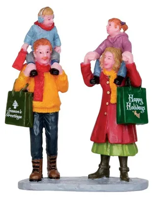 Weihnachtsfigur Familie beim Einkauf, Polyresin, 3,81 x 8,89 x 7,11 cm
