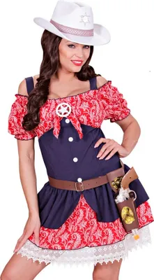 Produktbild von Cowgirl "Selina" Damenkostüm - Western Cowboy | Blau Rot Größe: XL