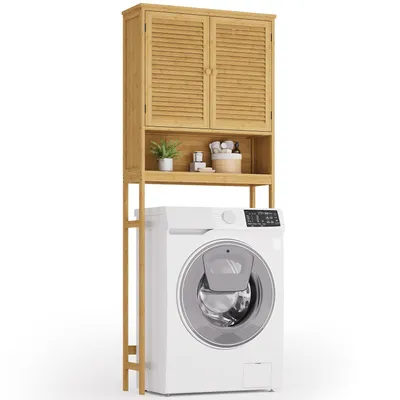 Immagine prodotto di BEALIFE Mobile da bagno 66x23x170 cm | In look legno con protezione antiribaltamento e ripiano regolabile in altezza, per sopra la lavatrice | AP03