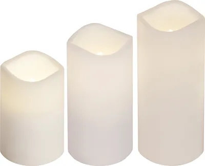 Produktbild von Best Season 3er LED-Kunststoff-Kerzenset mit Fernbedienung Timerfunktion, ca.11,5/15/18x 9cm,Batterie, 068-26