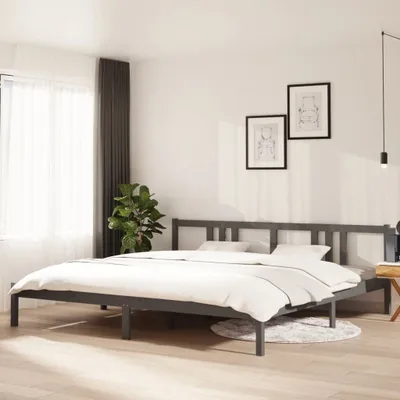 Image de The Living Store Lit en bois massif gris 200x200 cm