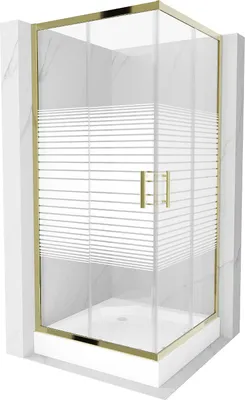 Image de Mexen Rio cabine de douche carrée 90 x 90 cm, Stripes, Gold + receveur de douche Rio, White - 860-090-090-50-20-4510