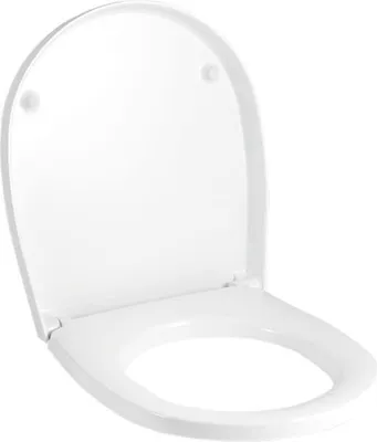 A white toilet seat and lid, shown from a slightly elevated front-side angle.