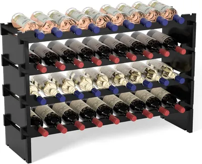 Bambus-Weinregal, stapelbar, 36 Flaschen, 4 Ebenen, schwarz