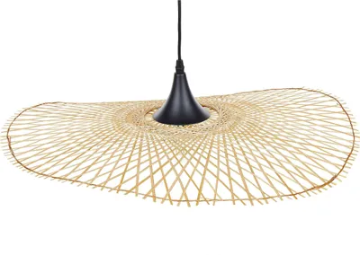 Produktbild von BELIANI Hängeleuchte Hellbraun 128 cm aus Bambusholz/ Metall mit gebogenem Lampenschirm für Wohnzimmer Esszimmer Modernes Design