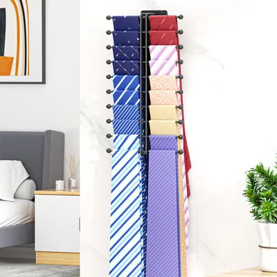 Productafbeelding van Stropdassenhouder - Wandmontage - Metaal - Zwart - Voor 20 stropdassen