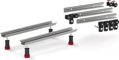 A product image showing bathtub feet and mounting rails against a white background.