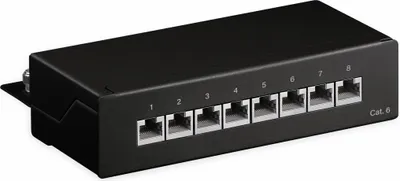 Image de Panneau de brassage CAT 6 mini/bureau, 8 ports, (1 U), noir - STP blindé, noir