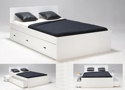 Produktbild von DOPPELBETT ZENIA/ 140X190 + 2 Nachtisch + 2 Schublade- Weiß