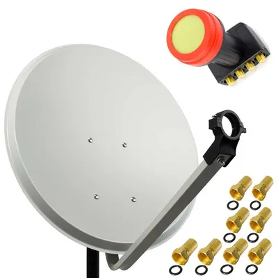 Immagine prodotto di Parabola satellitare PremiumX 45 cm in acciaio grigio chiaro PX-SUN Quad LNB 8 connettori