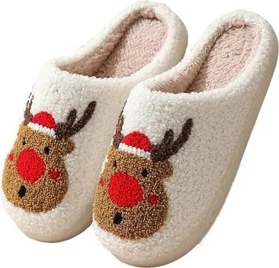 Produktbild von Hausschuhe Damen Plüsch Flauschige Pantoffeln Niedliche Cartoon Hausschuhe Weihnachten Halloween Rutschfeste Warm Slippers, Smile Elch, 36-37