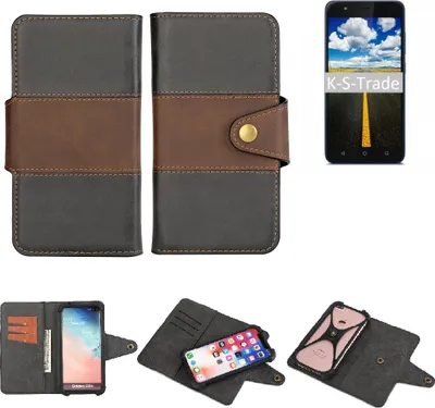 Produktbild von K-S-Trade Handyhülle Schutzhülle Hülle Bookstyle Wallet-Case kompatibel mit Gigaset GS270 Plus Bumper Rundumschutz schwarz-braun 1x