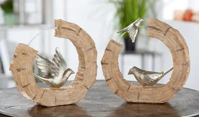 Zdjęcie produktu dla Gilde Dekoobjekt, rund, "Vogel", Vogelmotiv, Kunstharz, naturfarben, silberfarben, L. 5 cm, B. 19 cm, H. 18 cm 37388 4063387373880 2 Stück (2-fach sortiert)