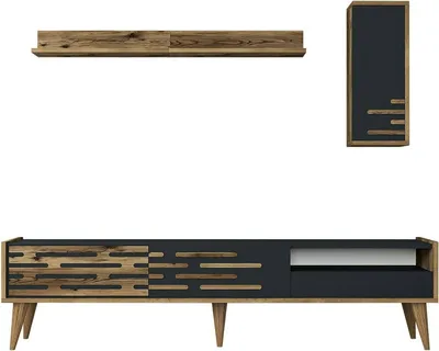 Produktbild von Dmora TV-Schrank Alnilam 180x45x35 cm Schwarz 2 Böden, 3 Türen