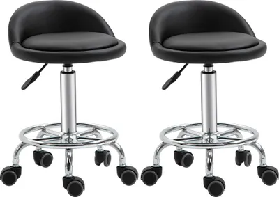 Image de Tabouret de bureau avec dossier, en similicuir, de couleur noire