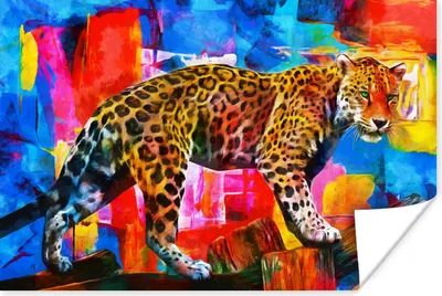Produktbild von MuchoWow® Poster Malerei - Panther - Ölfarbe - Farben - Tiere 60x40 cm - Schlafzimmerdekoration