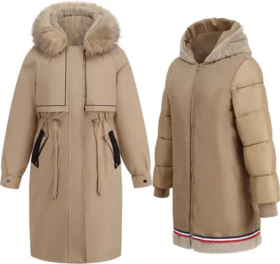 Image de ASKSA Veste d'hiver Femme Capuche Polaire Doublé Parka Manteau, Marron, M
