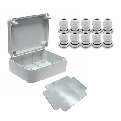 Produktbild von ARLI SET: Abzweigdose  IP67 Aufputz 250 x 200 x 90 mm inkl. Montageplatte + 10x Kabelverschraubungen M16 x 1,5 mm