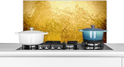 Produktbild von KitchenYeah®  Spritzschutz Küche - Küchenrückwand - Wandschutz für Herd und Spüle - Gold - Design - Abstrakt 90x45 - Alu-Dibond (Alternative zum Spritzschutz aus Glas) - Hitzebeständig - Herdspritzsch