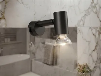 Produktbild von Bad Spiegelleuchte zum Klemmen bis max. 5mm, Spot Schwarz mit GU10 LED